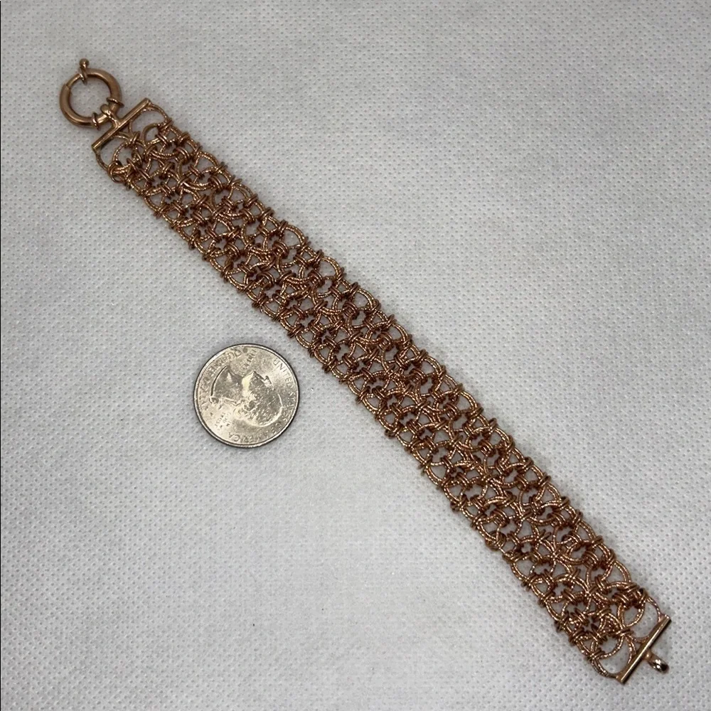 NWOT Rose Gold Plated Sterling Silver Textured Rings Custom Closure Bracelet